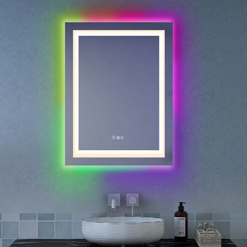 32 Inch x 24 Inch Bathroom Anti-Fog Wall Mirror with Colorful Light - Free Shipping