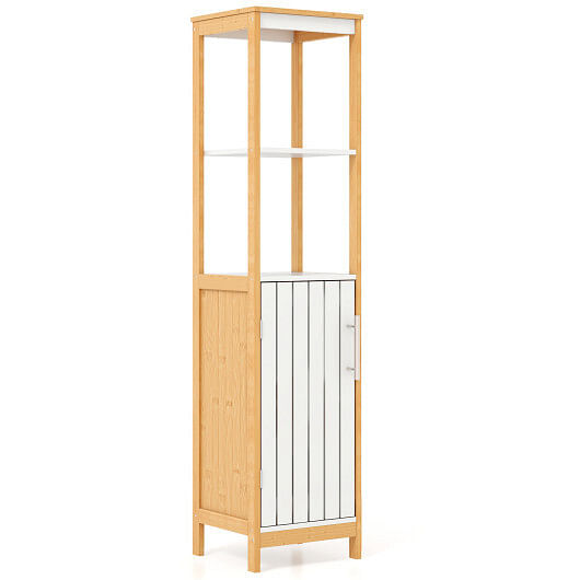 Bathroom Floor Cabinet with Door Shelves Adjustable Shelf-Natural - Free Shipping 