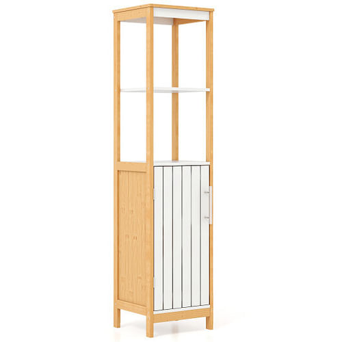 Bathroom Floor Cabinet with Door Shelves Adjustable Shelf-Natural - Free Shipping 