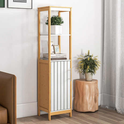 Bathroom Floor Cabinet with Door Shelves Adjustable Shelf-Natural - Free Shipping 