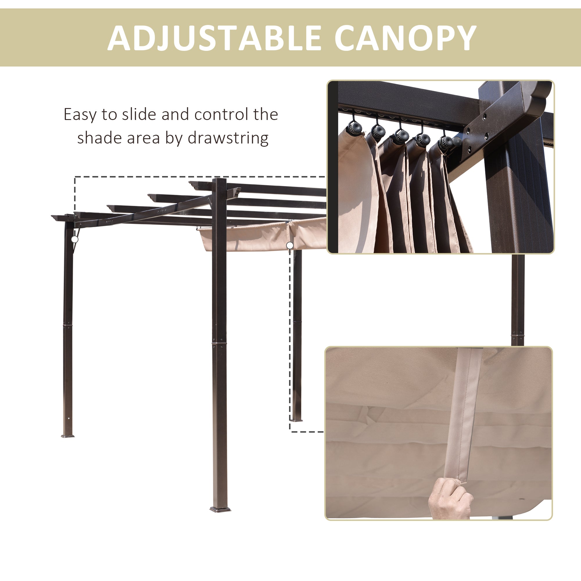 Outsunny 10'x13' Aluminium Pergola Gazebo Outdoor Canopy Sunshade Square Garden Shelter Trellis Grey 