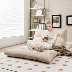 Modern Adjustable Floor Lounge Chair Sofa Bed with 2 Lumbar Pillows in Beige - Free Shipping 