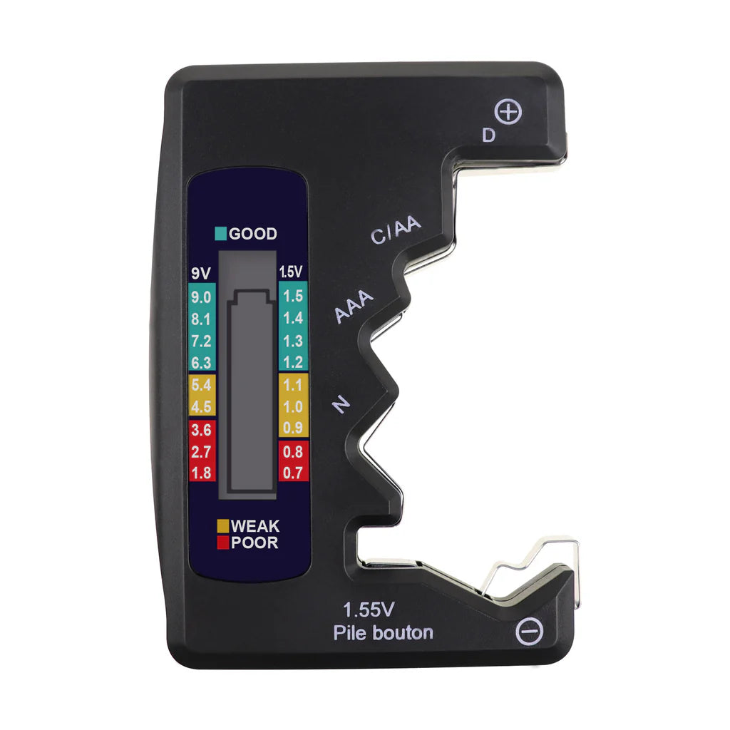 Universal Battery Tester with LCD Display for AA, AAA, C, D, N, 9V & Button Cell Batteries