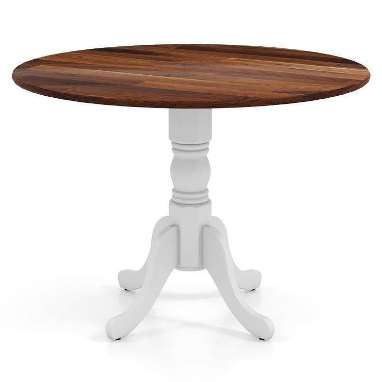 Solid Wood Round 40-inch Kitchen Dining Table with White Legs and Brown Top - Free Shipping 