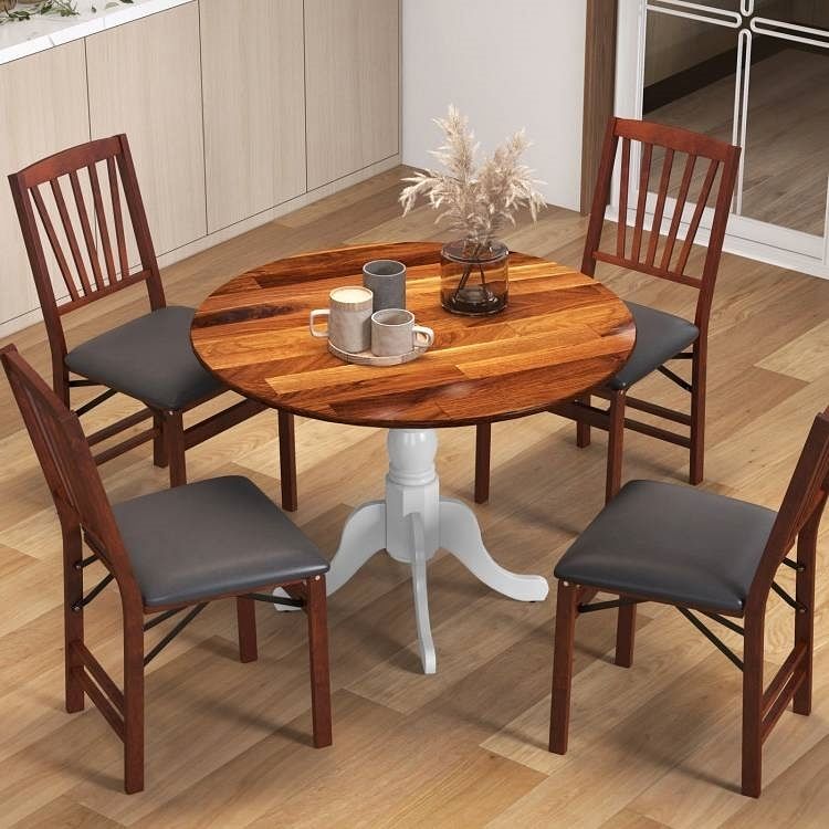 Solid Wood Round 40-inch Kitchen Dining Table with White Legs and Brown Top - Free Shipping