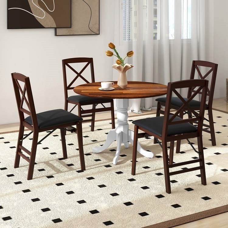 Solid Wood Round 40-inch Kitchen Dining Table with White Legs and Brown Top - Free Shipping