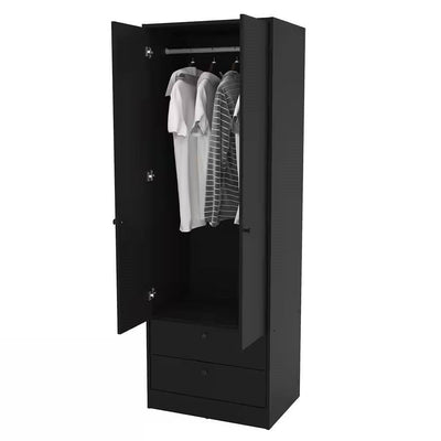 Black 2-Door Bedroom Armoire Wardrobe Cabinet with Hanging Rod and 2-Drawers - Free Shipping 