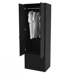 Black 2-Door Bedroom Armoire Wardrobe Cabinet with Hanging Rod and 2-Drawers - Free Shipping