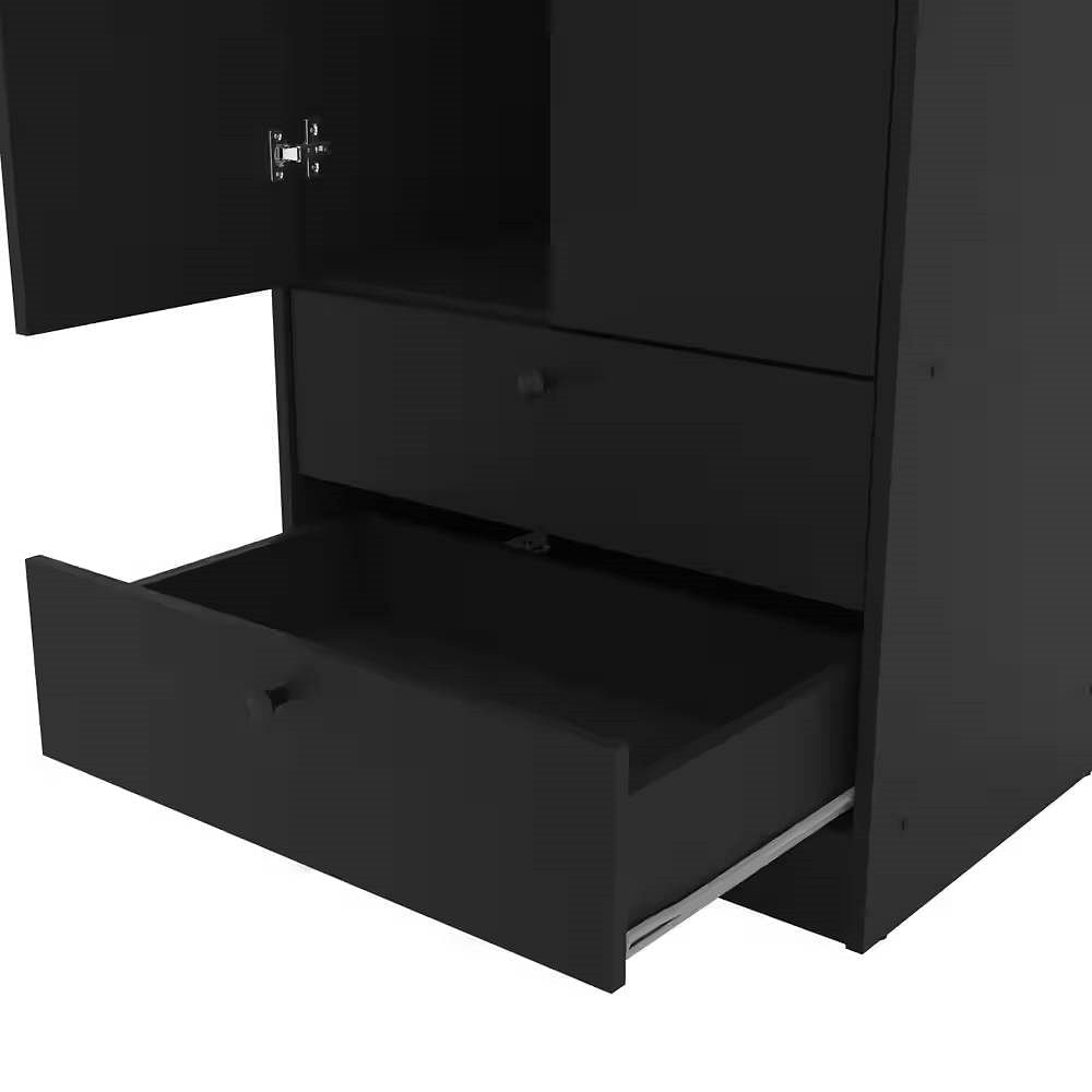 Black 2-Door Bedroom Armoire Wardrobe Cabinet with Hanging Rod and 2-Drawers - Free Shipping