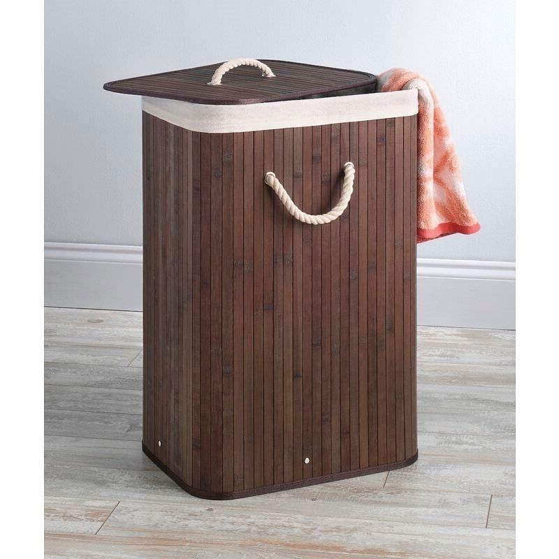 Brown Bamboo Laundry Hamper Dirty Clothes Basket with Lid and Removable Bag - Free Shipping