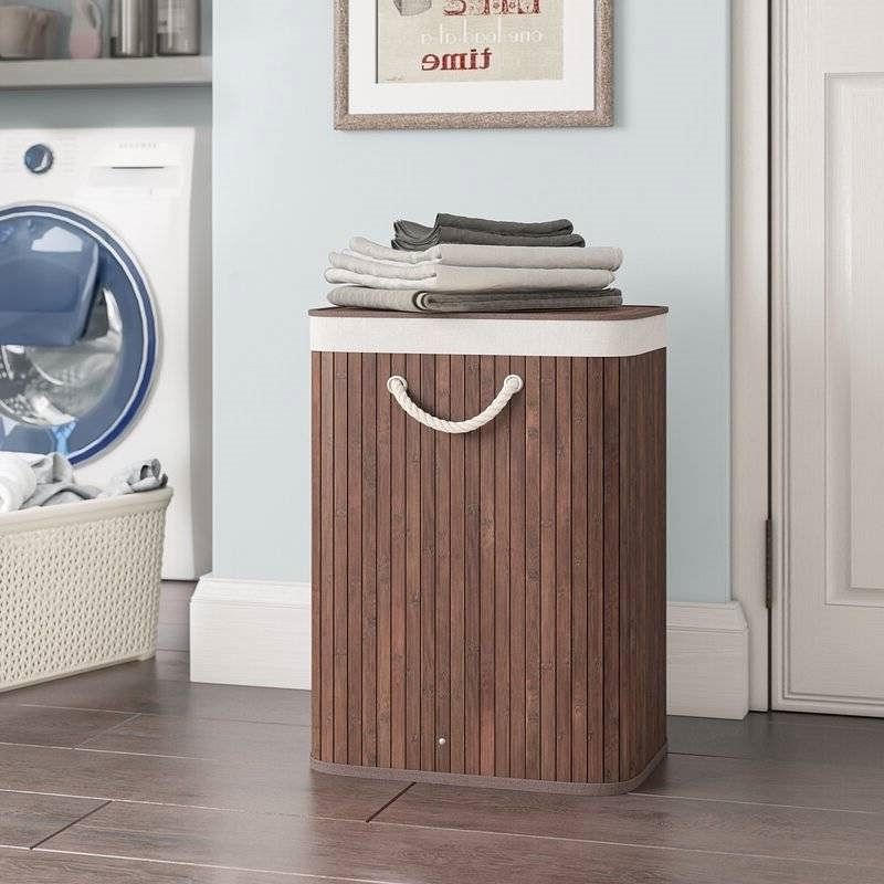 Brown Bamboo Laundry Hamper Dirty Clothes Basket with Lid and Removable Bag - Free Shipping