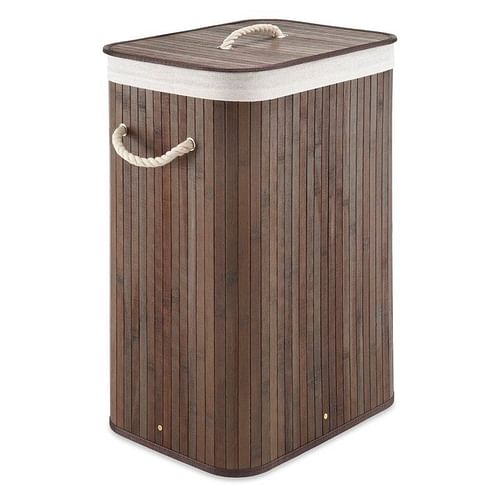 Brown Bamboo Laundry Hamper Dirty Clothes Basket with Lid and Removable Bag - Free Shipping