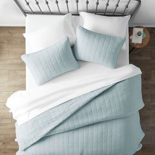 3 Piece Microfiber Farmhouse Coverlet Bedspread Set Light Blue, Full/Queen - Free Shipping