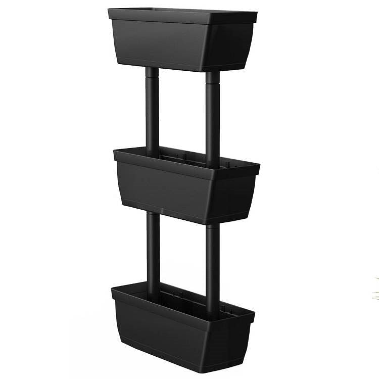 Modern Vertical 3-Tier Indoor Outdoor Black PP Raised Garden Bed Planter Box - Free Shipping