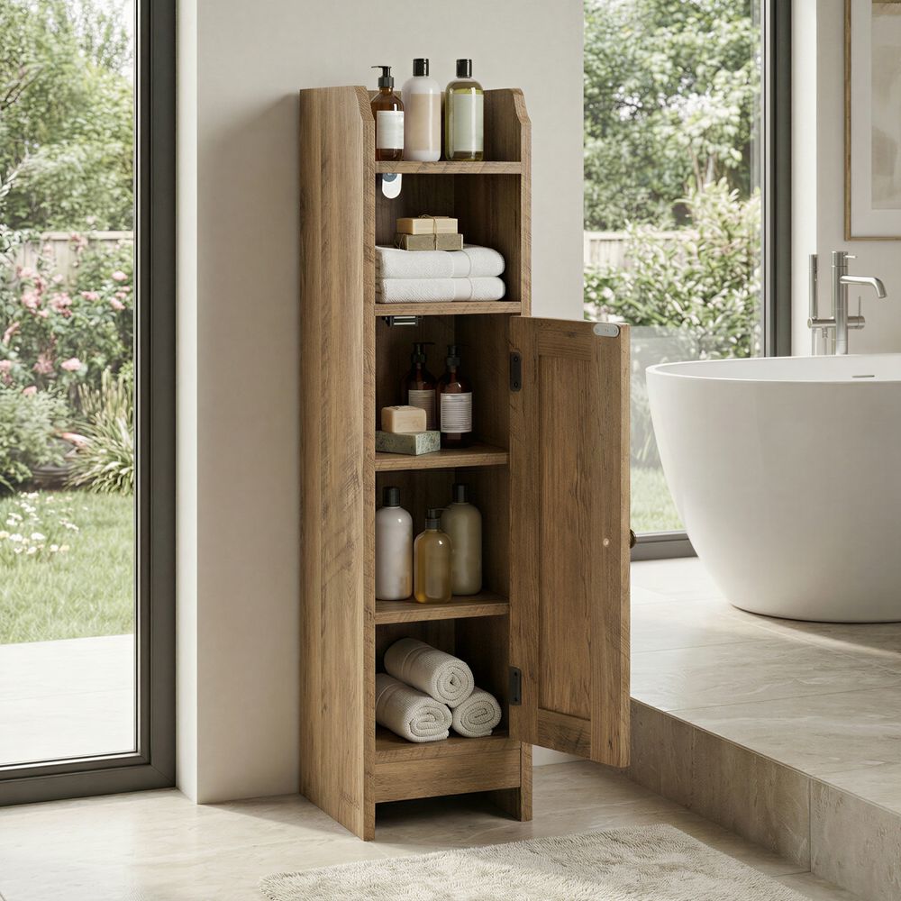 VASAGLE Small Bathroom Corner Floor Cabinet with Door – Honey Brown