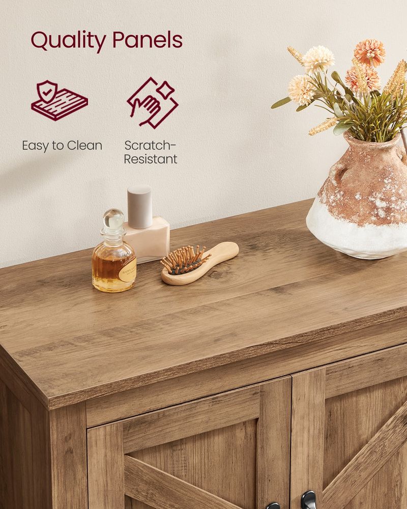 Farmhouse Storage Cabinet with 4 Barn Doors and Adjustable Shelves – Honey Brown