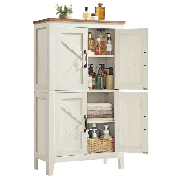 Rustic White Farmhouse Storage Cabinet with Barn Doors and Adjustable Shelves