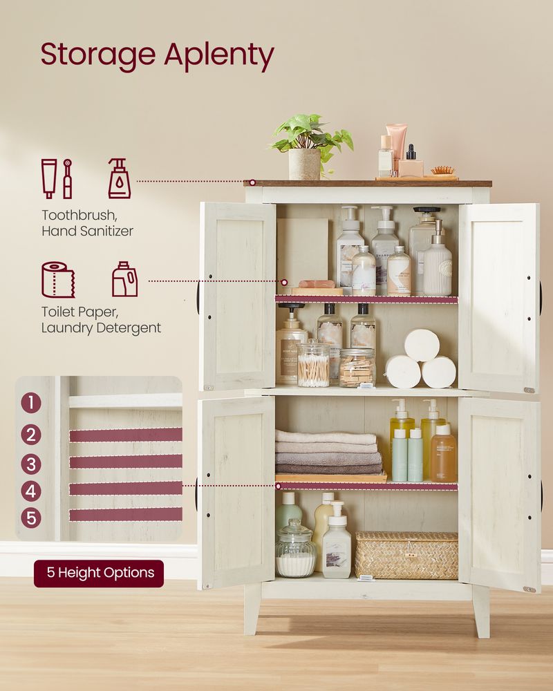 Rustic White Farmhouse Storage Cabinet with Barn Doors and Adjustable Shelves