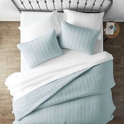 2 Piece Microfiber Farmhouse Coverlet Bedspread Set Light Blue, Twin/Twin XL - Free Shipping