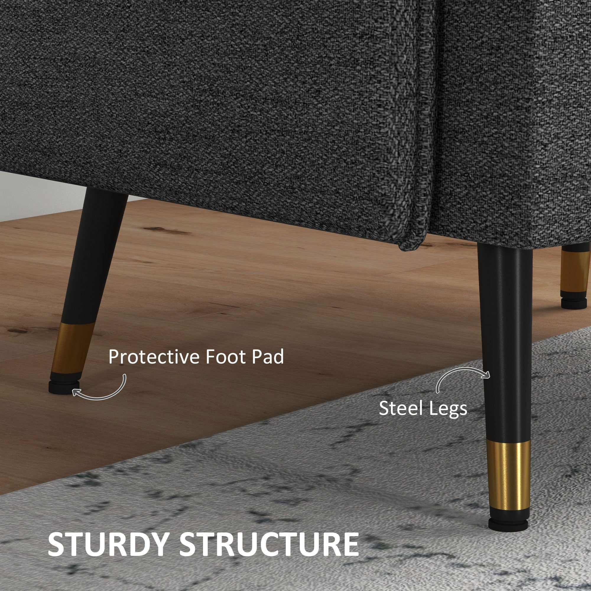 HOMCOM Accent Chair Modern Upholstered Tufted Back Steel Legs Living Room Bedroom Dark Grey 