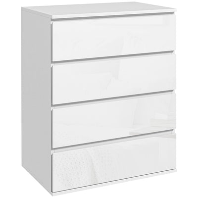 HOMCOM 4 Drawer Cabinet, High Gloss Drawer Chest for Bedroom, Chest of Drawers with Metal Runners and Groove Handles, White 