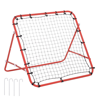 HOMCOM Kids Football Rebounder Net Training Soccer Kickback Target Goal Adjustable Red for Outdoor Play 