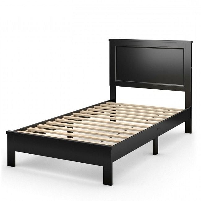 Twin Size Modern College Dorm Wooden Platform Bed in Black - Free Shipping