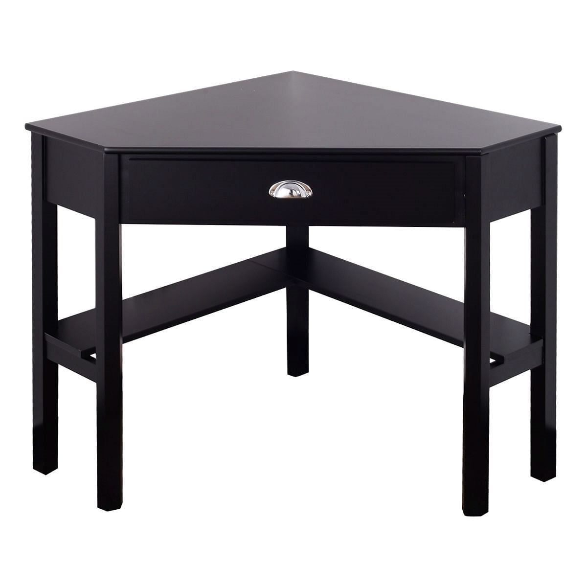 Corner Black Wood Computer Desk with Drawer - Free Shipping 