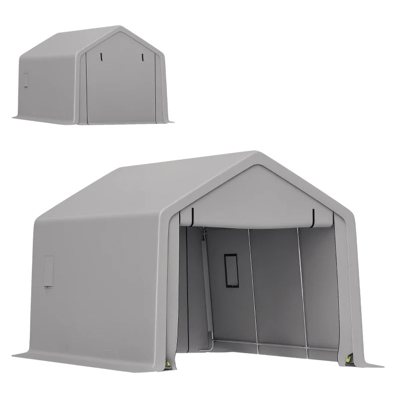 Heavy Duty Carport, 10 x 17 ft Portable Garage with Roll-up Zipper Door for Motorcycle Garden Storage, Grey