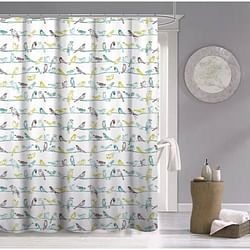 72-inch 100-Percent Cotton Fabric Shower Curtain with Teal Beige Black Birds - Free Shipping 