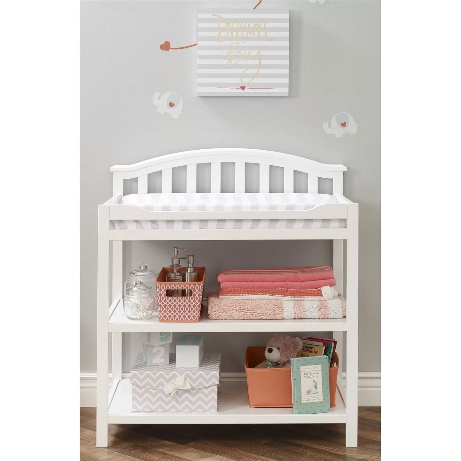 SF Home Baby Toddler Changing Table in White Wood Finish with Changing Pad - Free Shipping