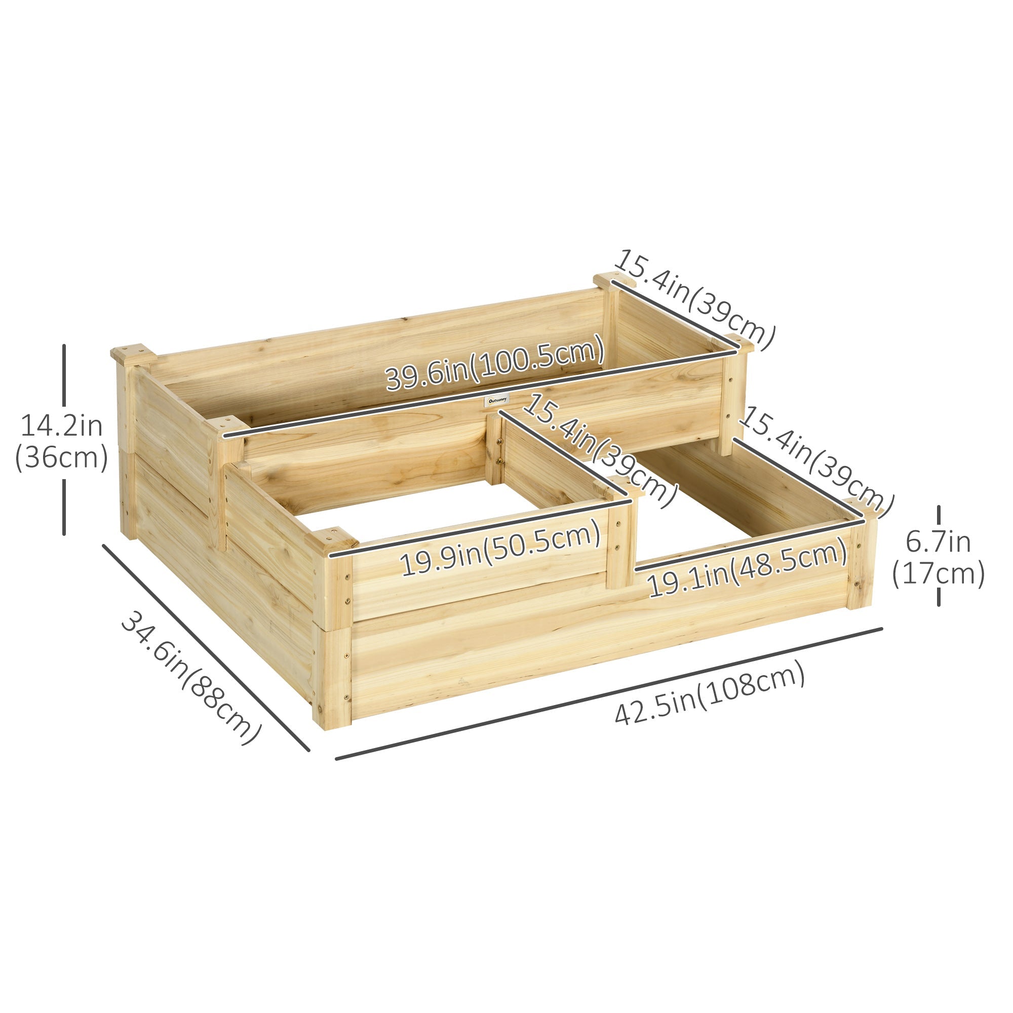 Outsunny 3-Tier Wooden Raised Garden Bed: Planter Box Kit for Growing Veggies, Herbs & Flowers in Natural Finish 