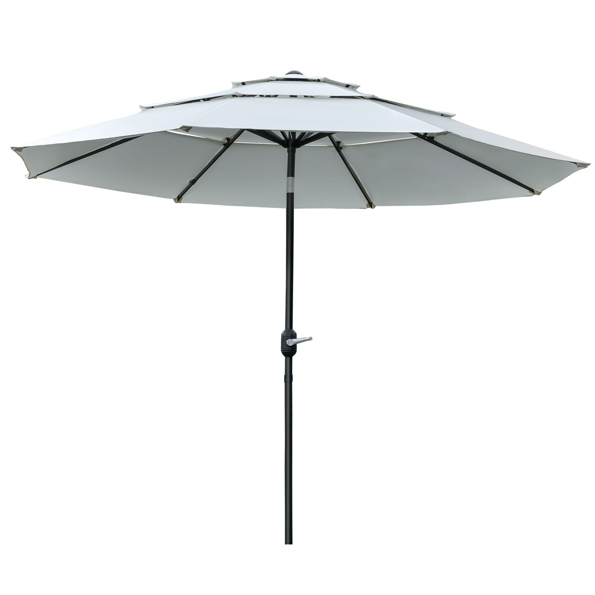 Outsunny 9FT Patio Umbrella 3 Tiers Outdoor Market Umbrella Crank Push Button Tilt for Deck Backyard Lawn Cream White 