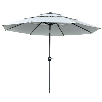 Outsunny 9FT Patio Umbrella 3 Tiers Outdoor Market Umbrella Crank Push Button Tilt for Deck Backyard Lawn Cream White 