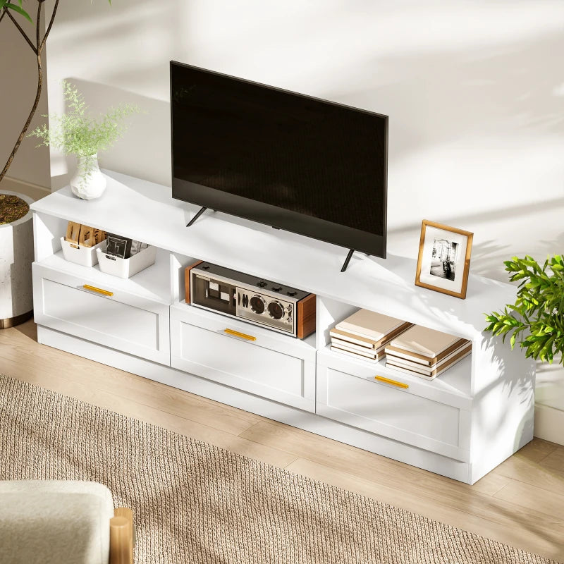 TV Stand with Storage, Modern Entertainment Center with 3 Cabinets and 3 Open Shelves, for TVs up to 85", White