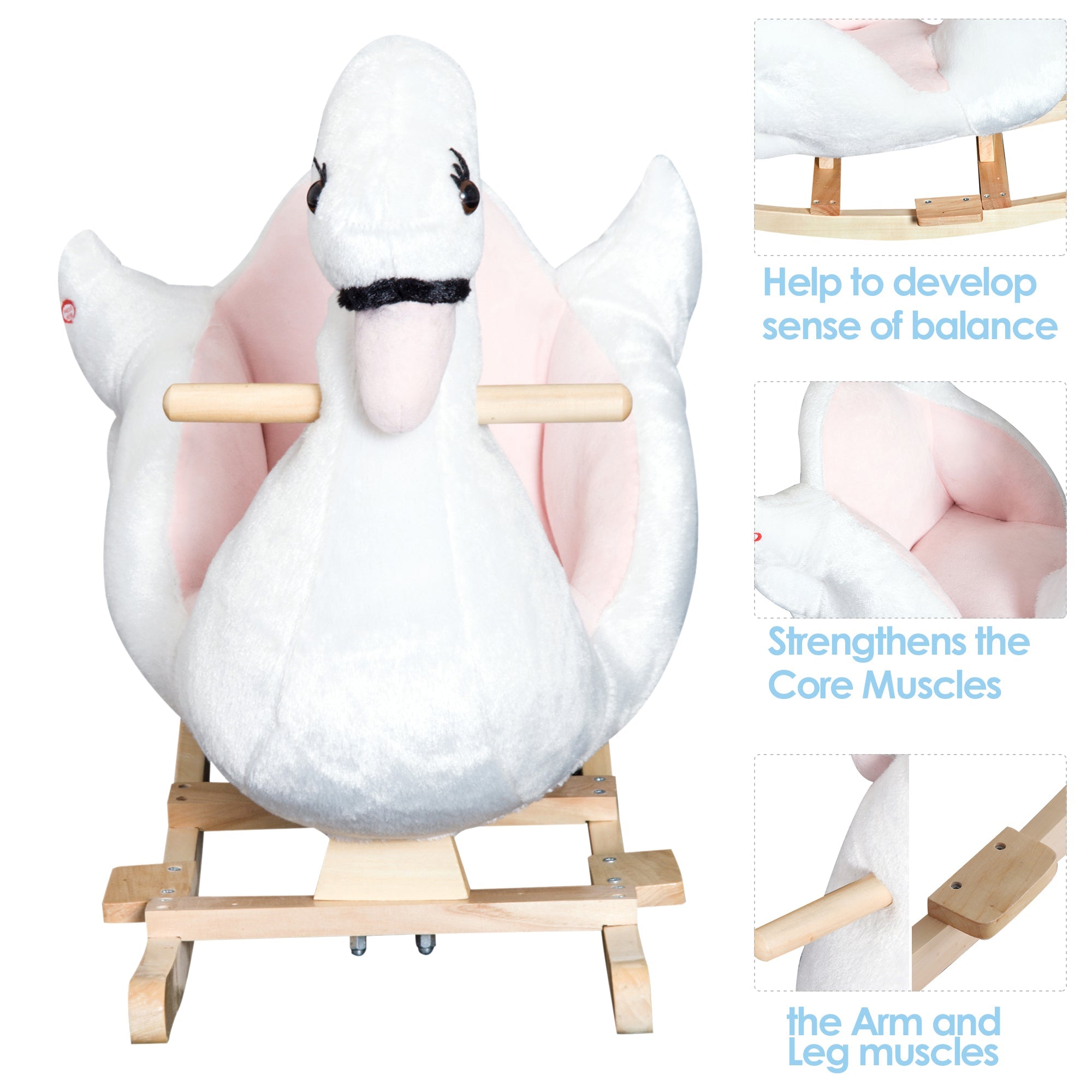 Qaba Plush Swan Rocking Horse for Kids - Soft & Warm Ride-On Toy with Lullaby Song, Perfect Gift for Ages 18 Months & Up 