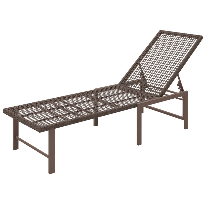 Wicker Outdoor Lounge Chair, Rattan Reclining Patio Lounger Tanning Chair with Adjustable Back, Brown