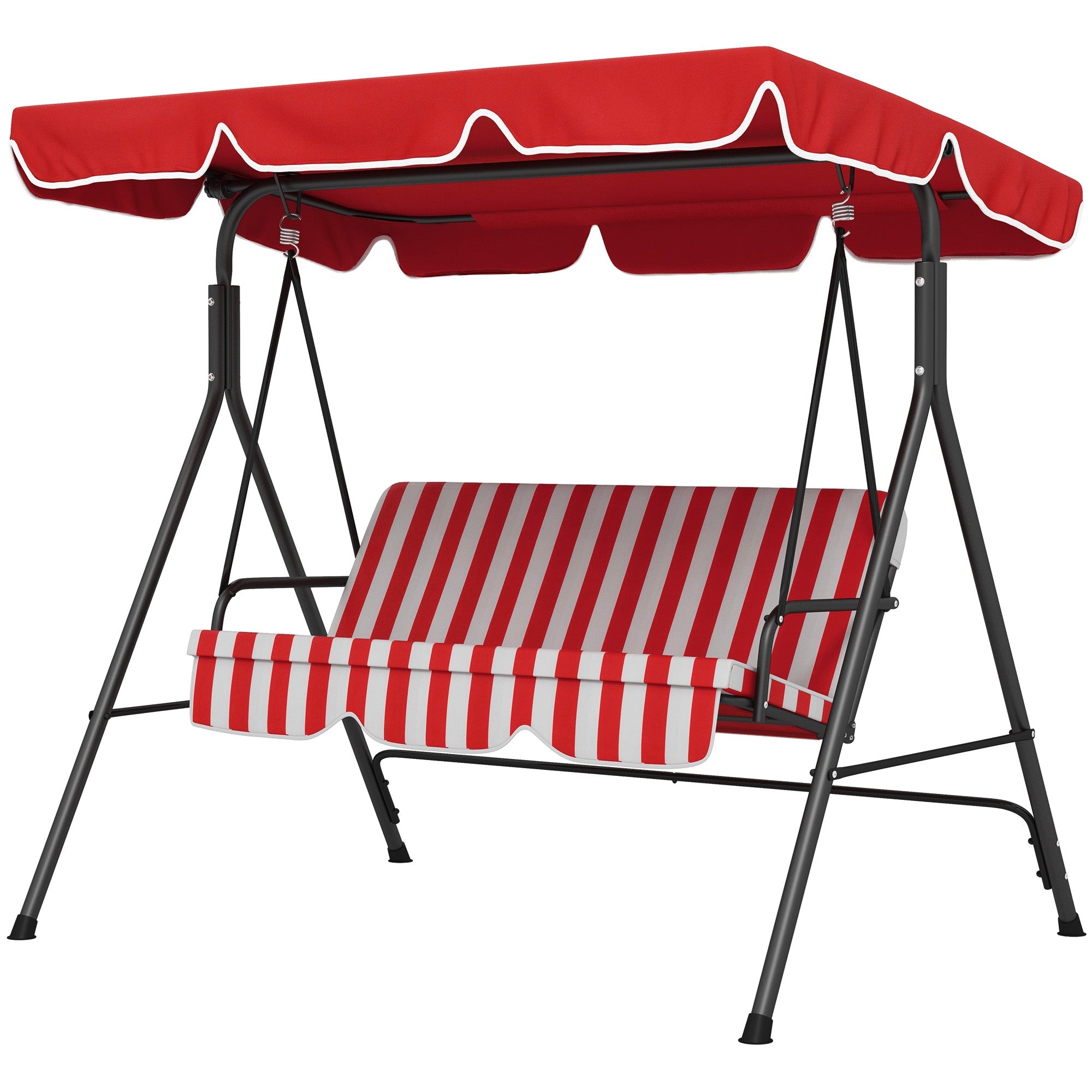 Outsunny 3-Seater Outdoor Porch Swing with Adjustable Canopy, Patio Swing Chair for Garden, Poolside, Backyard, Red 