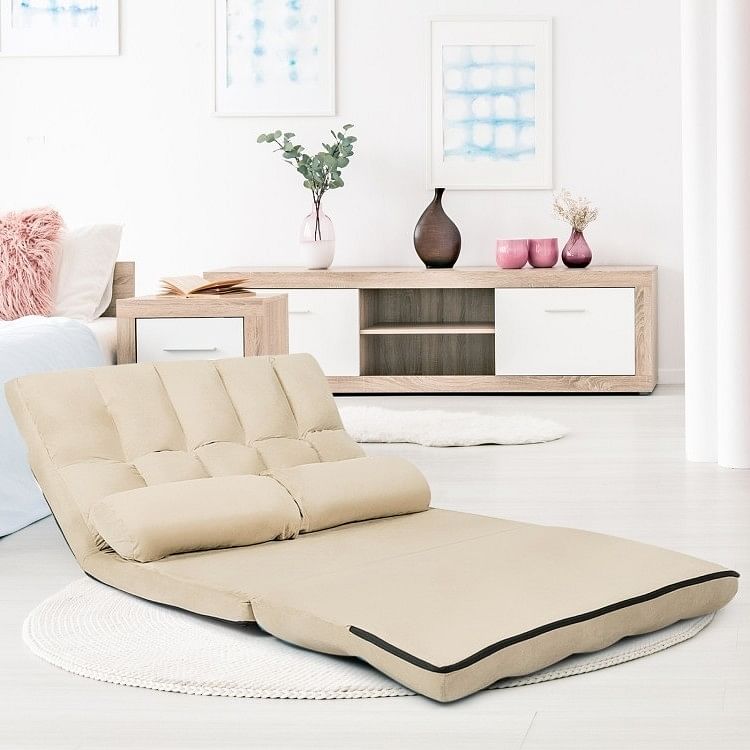Faux Suede 5 Tilt Foldable Floor Sofa Bed Detachable Cloth Cover in Beige - Free Shipping 