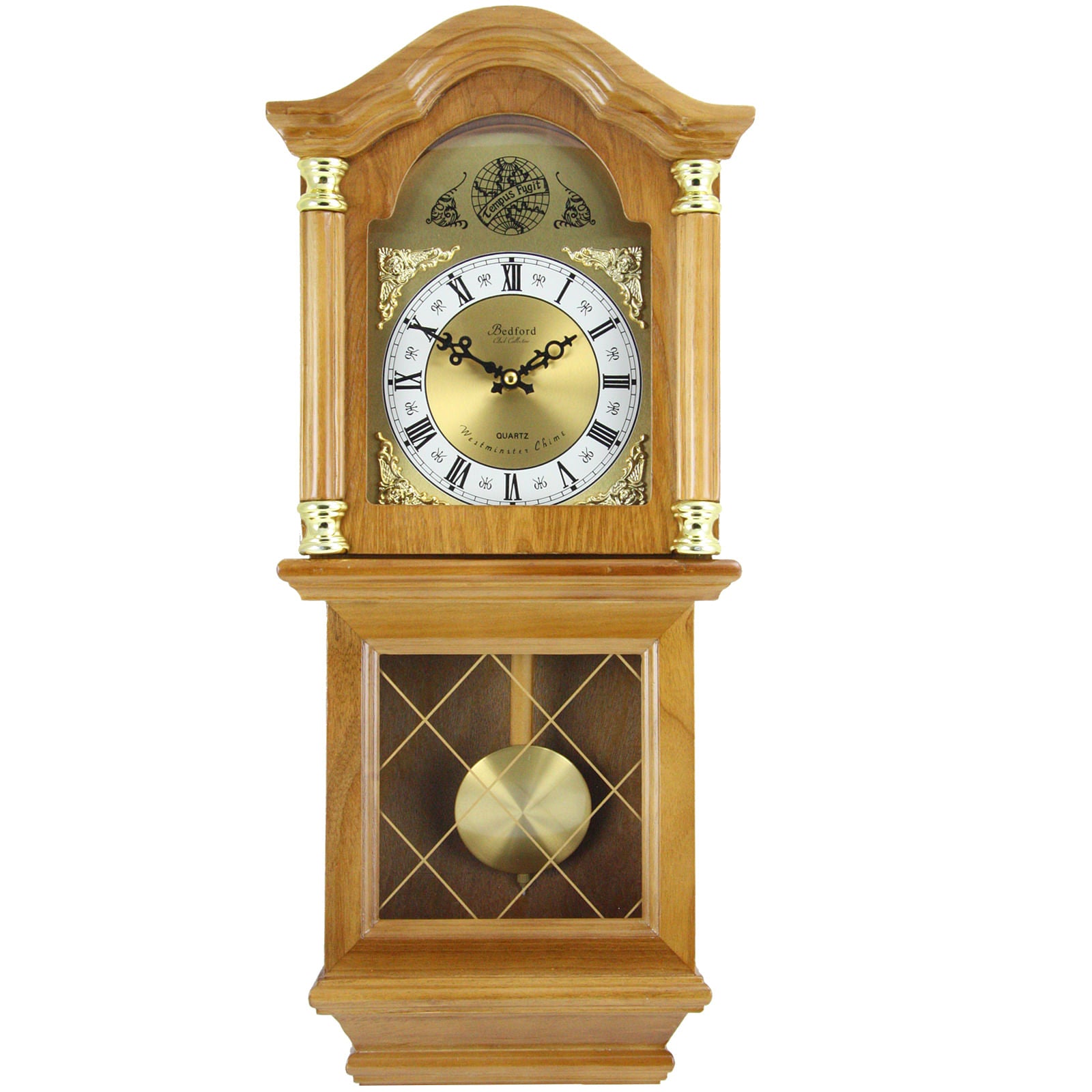 Bedford Clock Collection Classic 26 Inch Wall Clock in Golden Oak Finish - Free Shipping 