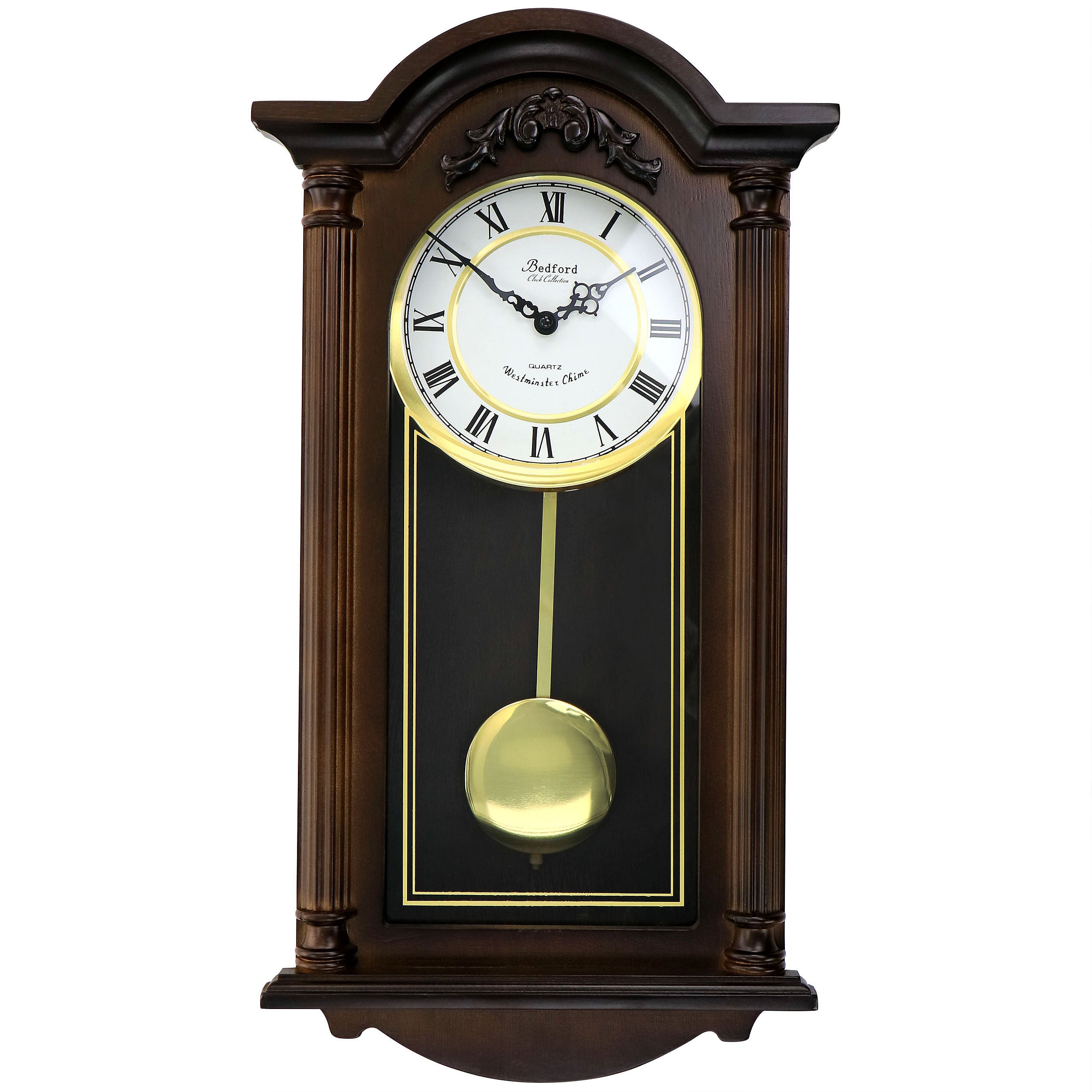 Bedford Clock Collection Noah 22 Inch Chestnut Wood Chiming Pendulum Wall Clock - Free Shipping 