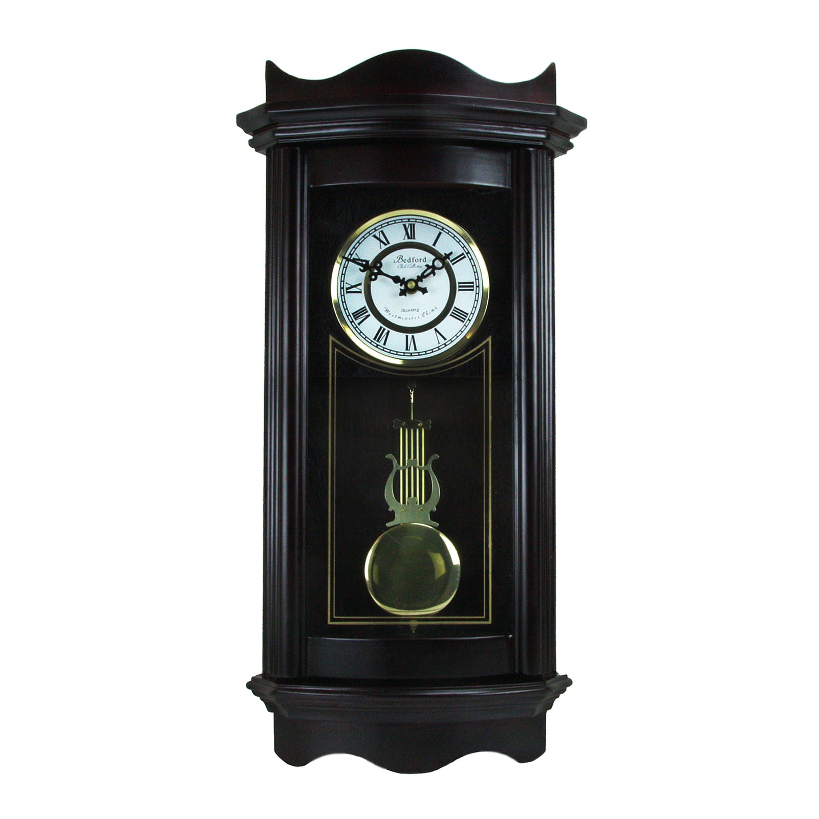 Bedford Clock Collection 25 Inch Chiming Pendulum Wall Clock in Weathered Chocolate Cherry Finish - Free Shipping