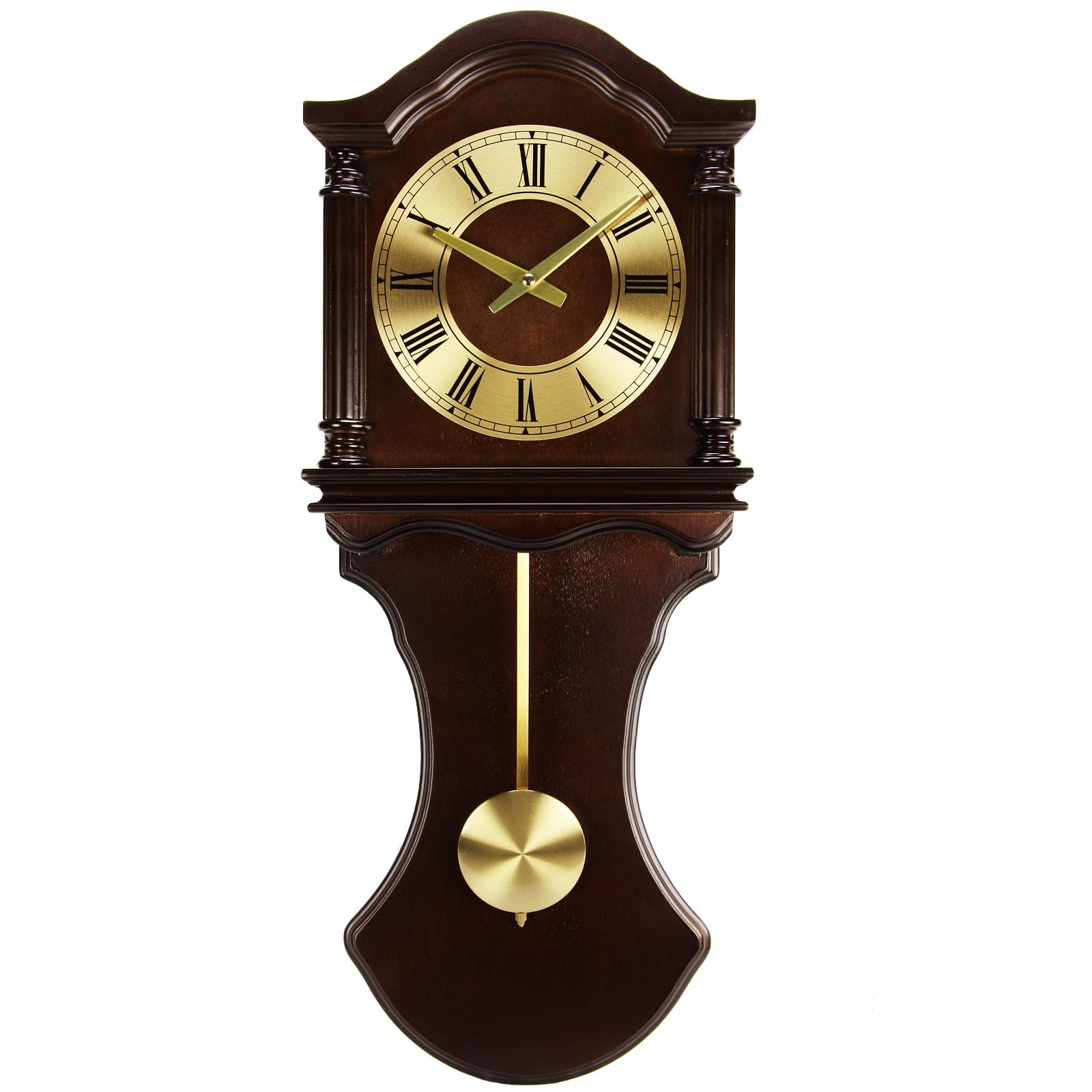 Bedford Clock Collection 27.5 Inch Wall Clock with Pendulum and Chimes in Chocolate Brown Oak Finish - Free Shipping