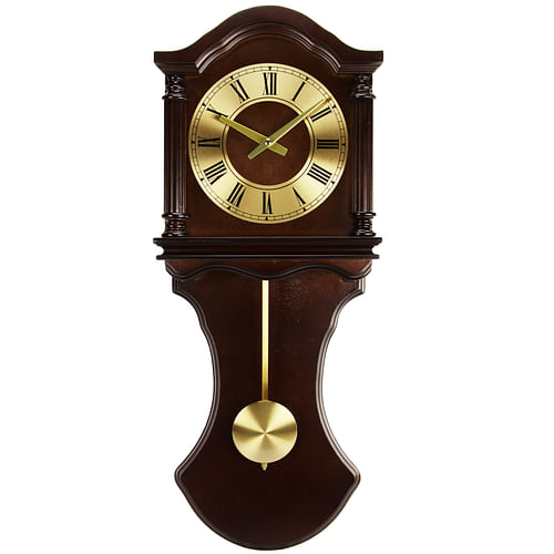 Bedford Clock Collection 27.5 Inch Wall Clock with Pendulum and Chimes in Chocolate Brown Oak Finish - Free Shipping 