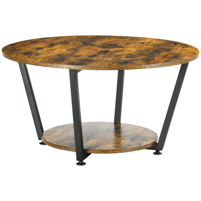HOMCOM Rustic Brown Round Coffee Table: Center Table with Storage Shelf and Steel Frame for Living Room 