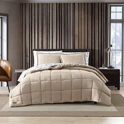 King Plush Sherpa Reversible Micro Suede Comforter Set in Beige - Free Shipping 