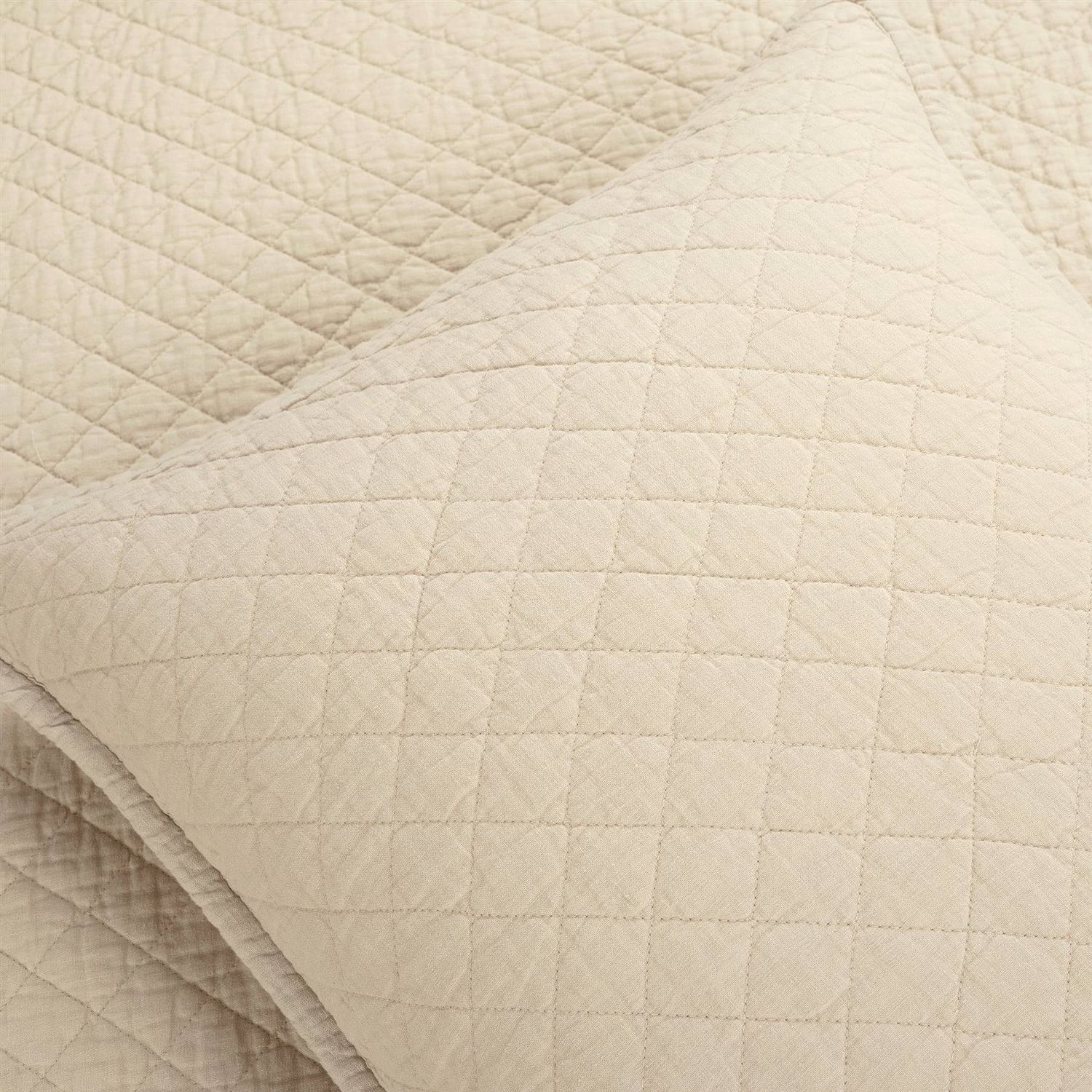 Full/Queen Lightweight Cotton Linen Beige Textured Reversible 3-Piece Quilt Set - Free Shipping 
