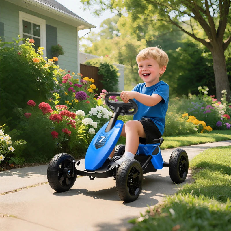 Qaba Pedal Go Kart for Kids 2-5 Years Old with Silent EVA Wheels, Metal Frame, Blue