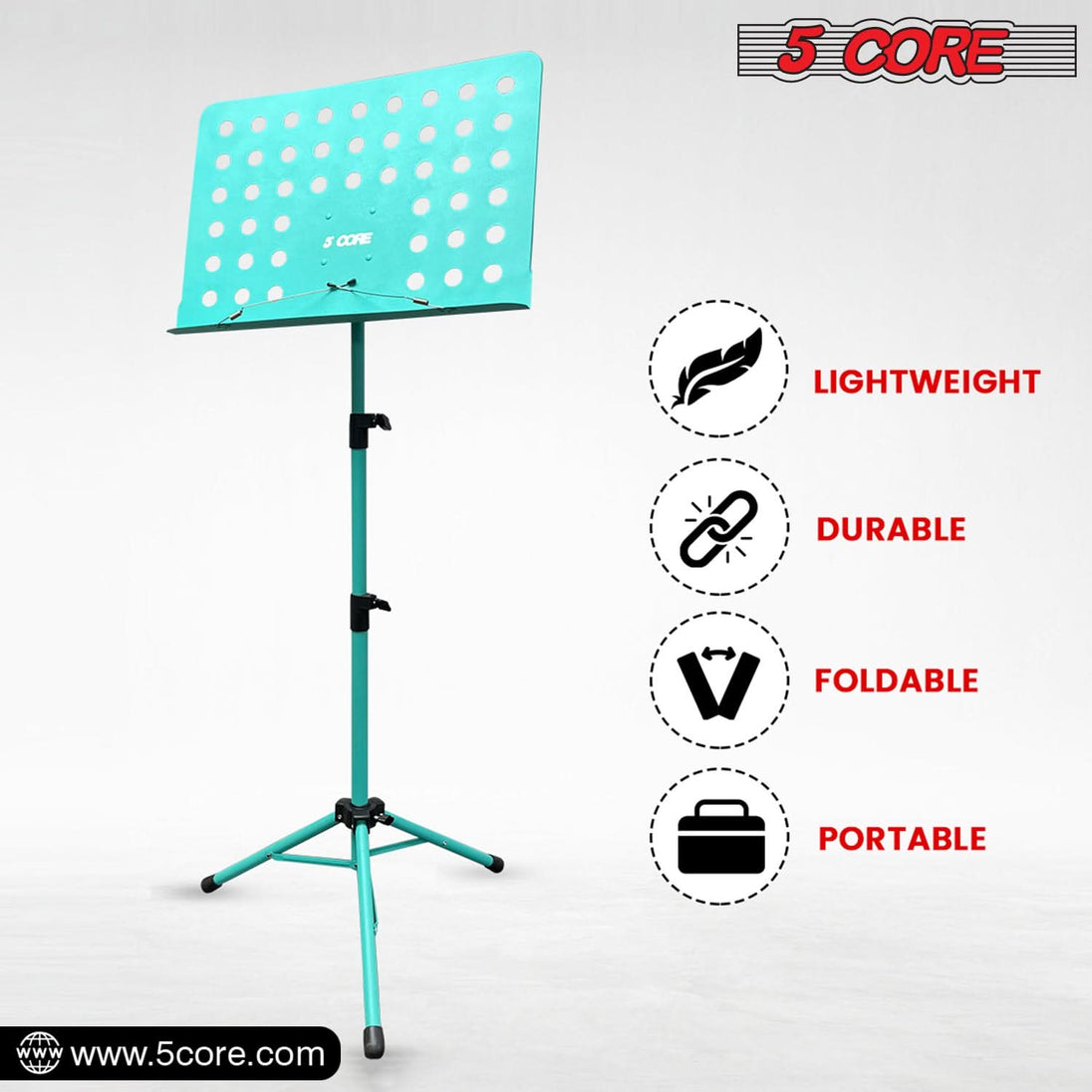 5Core Music Stand For Sheet Music Portable Tripod Adjustable Folding Note Holder