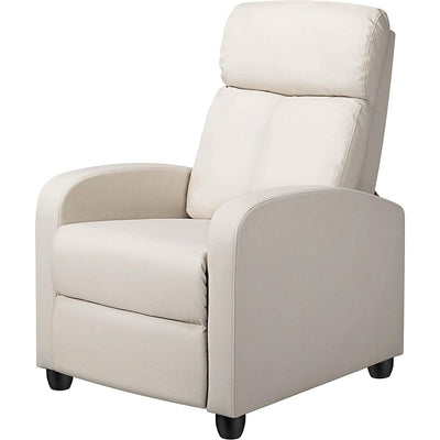 Off White High-Density Faux Leather Push Back Recliner Chair - Free Shipping 